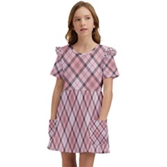 Pink Burberry, Abstract Kids  Frilly Sleeves Pocket Dress by nateshop