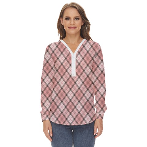 Pink Burberry, Abstract Zip Up Long Sleeve Blouse by nateshop