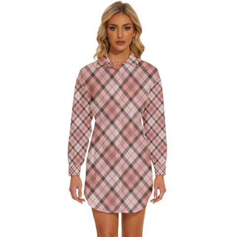 Pink Burberry, Abstract Womens Long Sleeve Shirt Dress by nateshop