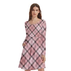 Pink Burberry, Abstract Long Sleeve Knee Length Skater Dress With Pockets by nateshop