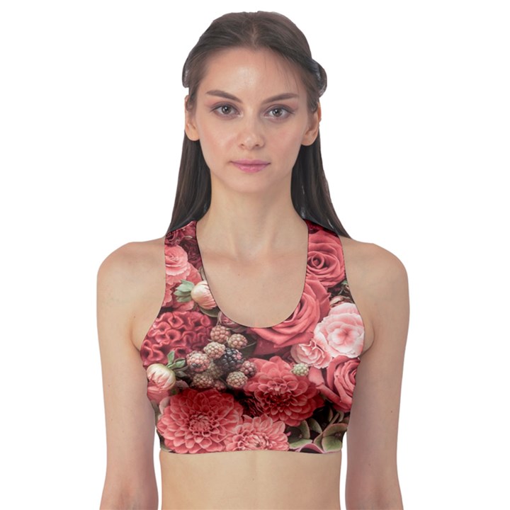 Pink Roses, Flowers, Love, Nature Fitness Sports Bra