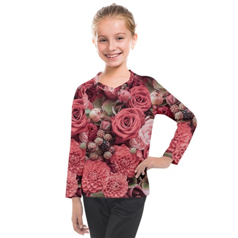 Pink Roses, Flowers, Love, Nature Kids  Long Mesh T-shirt by nateshop