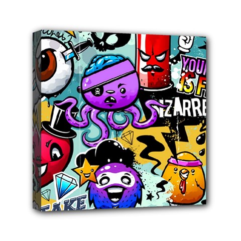 Cartoon Graffiti, Art, Black, Colorful Mini Canvas 6  X 6  (stretched) by nateshop