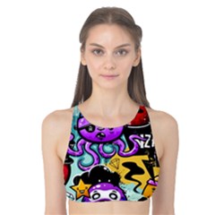 Cartoon Graffiti, Art, Black, Colorful Tank Bikini Top by nateshop