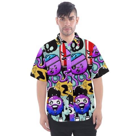 Cartoon Graffiti, Art, Black, Colorful Men s Short Sleeve Shirt by nateshop