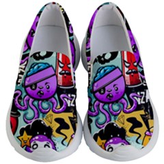 Cartoon Graffiti, Art, Black, Colorful Kids Lightweight Slip Ons by nateshop