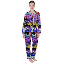 Cartoon Graffiti, Art, Black, Colorful Women s Long Sleeve Satin Pajamas Set	