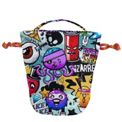 Cartoon Graffiti, Art, Black, Colorful Drawstring Bucket Bag by nateshop