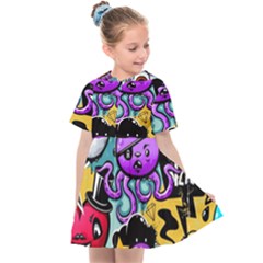 Cartoon Graffiti, Art, Black, Colorful Kids  Sailor Dress by nateshop