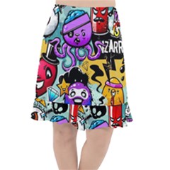 Cartoon Graffiti, Art, Black, Colorful Fishtail Chiffon Skirt by nateshop