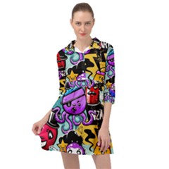 Cartoon Graffiti, Art, Black, Colorful Mini Skater Shirt Dress by nateshop