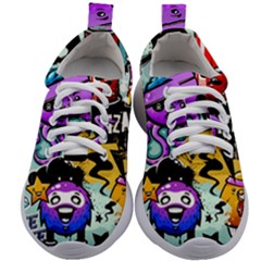 Cartoon Graffiti, Art, Black, Colorful Kids Athletic Shoes by nateshop