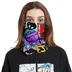 Cartoon Graffiti, Art, Black, Colorful Face Covering Bandana (two Sides) by nateshop