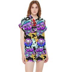 Cartoon Graffiti, Art, Black, Colorful Chiffon Lounge Set by nateshop