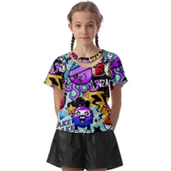 Cartoon Graffiti, Art, Black, Colorful Kids  Front Cut T-shirt by nateshop