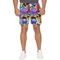 Cartoon Graffiti, Art, Black, Colorful Men s Runner Shorts by nateshop