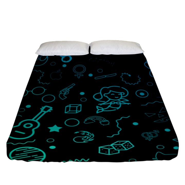 Cartoon, Halloween, Black, Dark Fitted Sheet (Queen Size)