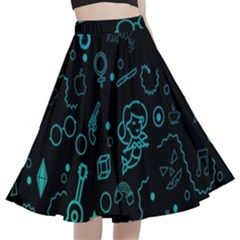 Cartoon, Halloween, Black, Dark A-line Full Circle Midi Skirt With Pocket by nateshop