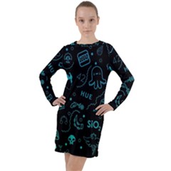 Cartoon, Skull, Dark, Dead Long Sleeve Hoodie Dress by nateshop