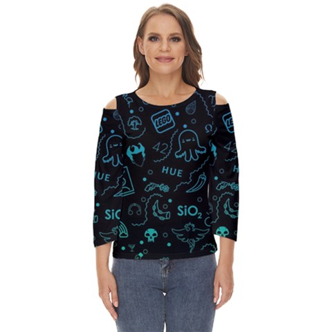 Cartoon, Skull, Dark, Dead Cut Out Wide Sleeve Top by nateshop