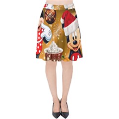 Cartoons, Disney, Merry Christmas, Minnie Velvet High Waist Skirt