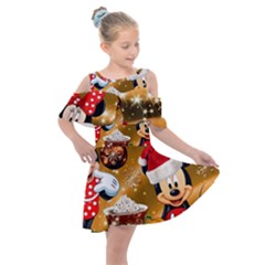 Cartoons, Disney, Merry Christmas, Minnie Kids  Shoulder Cutout Chiffon Dress by nateshop