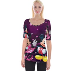 Cartoons, Disney, Mickey Mouse, Minnie Wide Neckline T-shirt