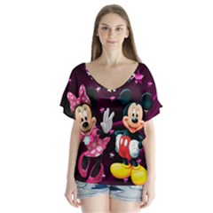 Cartoons, Disney, Mickey Mouse, Minnie V-neck Flutter Sleeve Top by nateshop