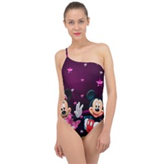 Cartoons, Disney, Mickey Mouse, Minnie Classic One Shoulder Swimsuit by nateshop