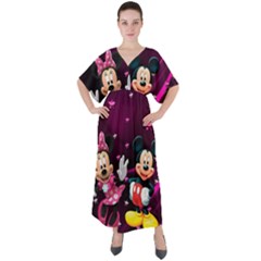 Cartoons, Disney, Mickey Mouse, Minnie V-neck Boho Style Maxi Dress by nateshop