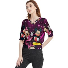 Cartoons, Disney, Mickey Mouse, Minnie Quarter Sleeve Blouse