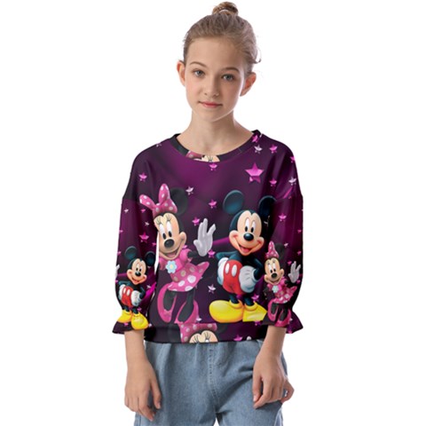 Cartoons, Disney, Mickey Mouse, Minnie Kids  Cuff Sleeve Top by nateshop