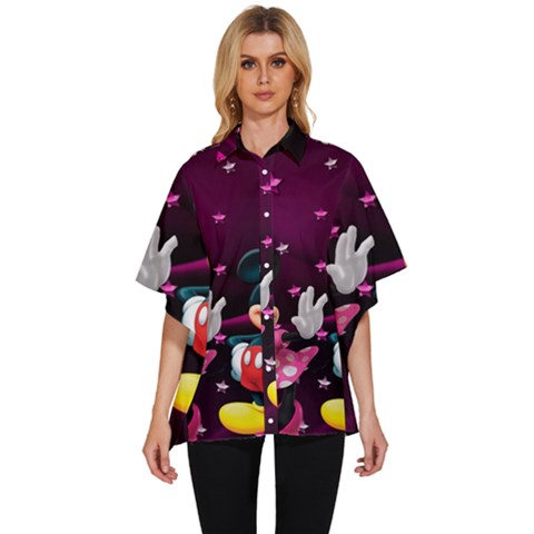 Cartoons, Disney, Mickey Mouse, Minnie Women s Batwing Button Up Shirt by nateshop