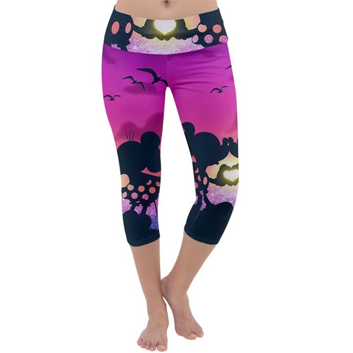 Mickey And Minnie, Mouse, Disney, Cartoon, Love Capri Yoga Leggings