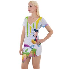 Mickey Mouse, Apple Iphone, Disney, Logo Short Sleeve Asymmetric Mini Dress by nateshop