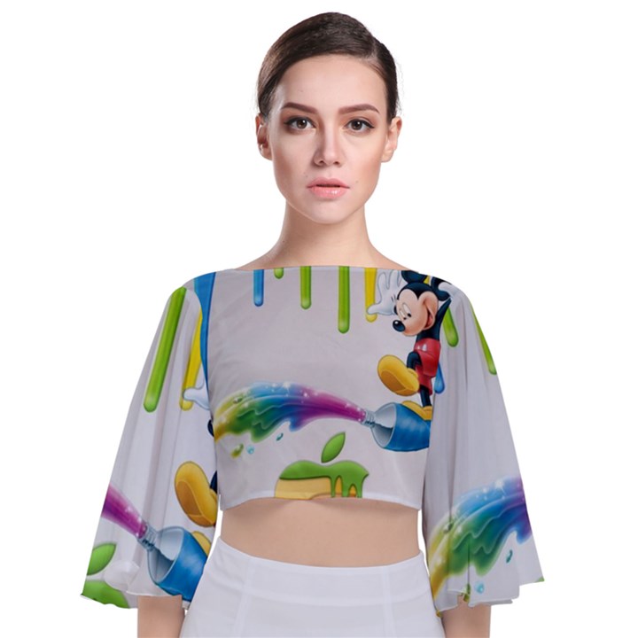 Mickey Mouse, Apple Iphone, Disney, Logo Tie Back Butterfly Sleeve Chiffon Top