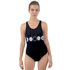 Moon Phases, Eclipse, Black Cut-out Back One Piece Swimsuit by nateshop