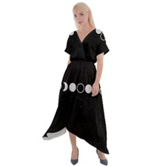 Moon Phases, Eclipse, Black Cross Front Sharkbite Hem Maxi Dress by nateshop