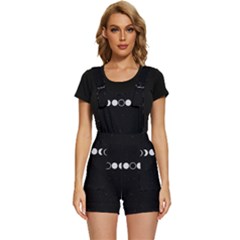 Moon Phases, Eclipse, Black Short Overalls