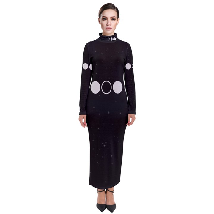 Moon Phases, Eclipse, Black Turtleneck Maxi Dress