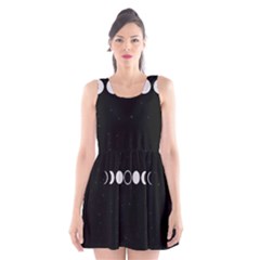 Moon Phases, Eclipse, Black Scoop Neck Skater Dress by nateshop