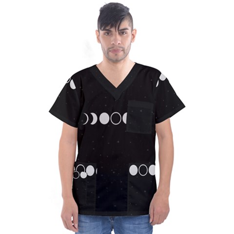 Moon Phases, Eclipse, Black Men s V-neck Scrub Top by nateshop