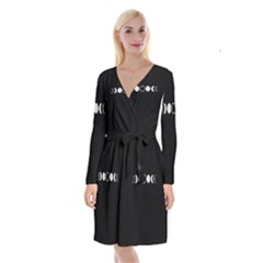 Moon Phases, Eclipse, Black Long Sleeve Velvet Front Wrap Dress by nateshop