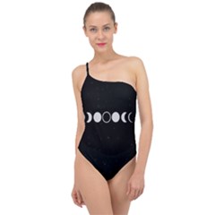 Moon Phases, Eclipse, Black Classic One Shoulder Swimsuit by nateshop