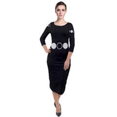 Moon Phases, Eclipse, Black Quarter Sleeve Midi Velour Bodycon Dress by nateshop