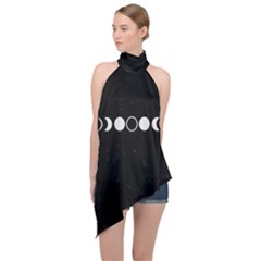 Moon Phases, Eclipse, Black Halter Asymmetric Satin Top by nateshop