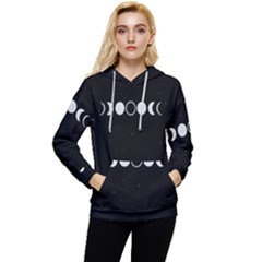 Moon Phases, Eclipse, Black Women s Lightweight Drawstring Hoodie