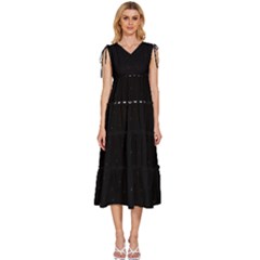 Moon Phases, Eclipse, Black V-neck Drawstring Shoulder Sleeveless Maxi Dress