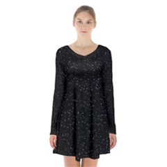 Simple Starry Sky, Alone, Black, Dark, Nature Long Sleeve Velvet V-neck Dress