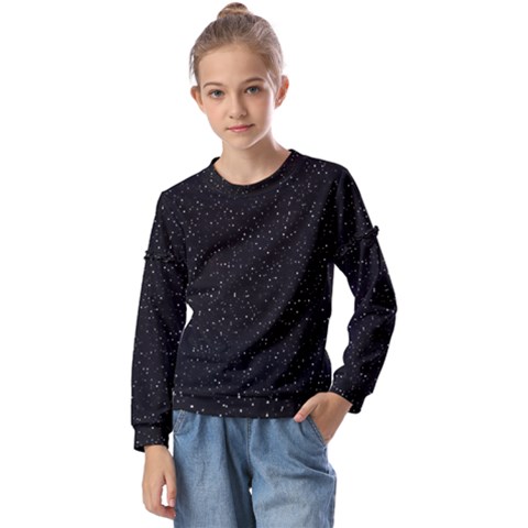 Simple Starry Sky, Alone, Black, Dark, Nature Kids  Long Sleeve T-shirt With Frill  by nateshop